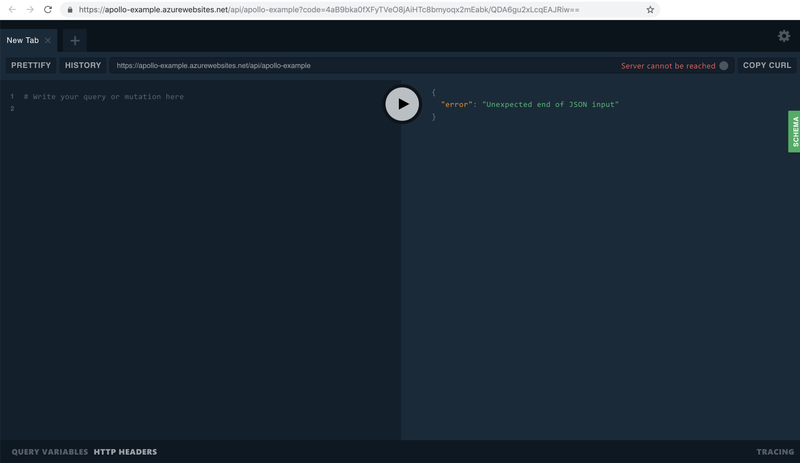 Apollo server running on azure with error