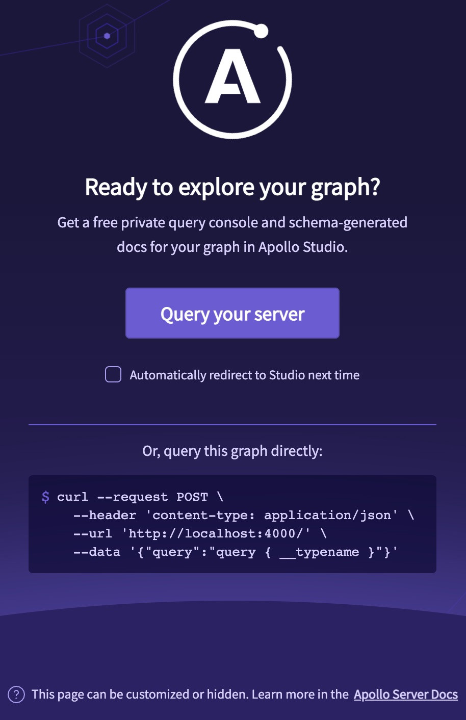 Apollo Server default landing page