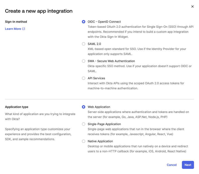 Okta custom app creation