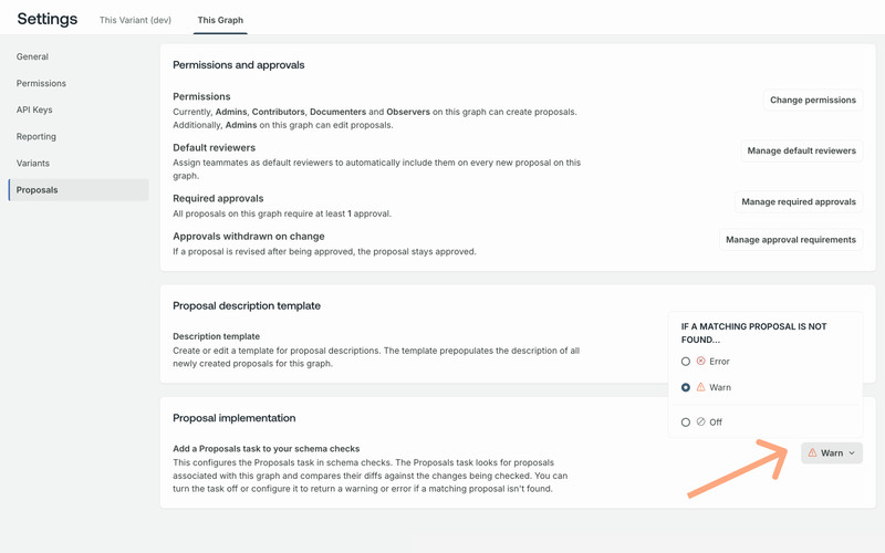 Proposals check settings in GraphOS Studio