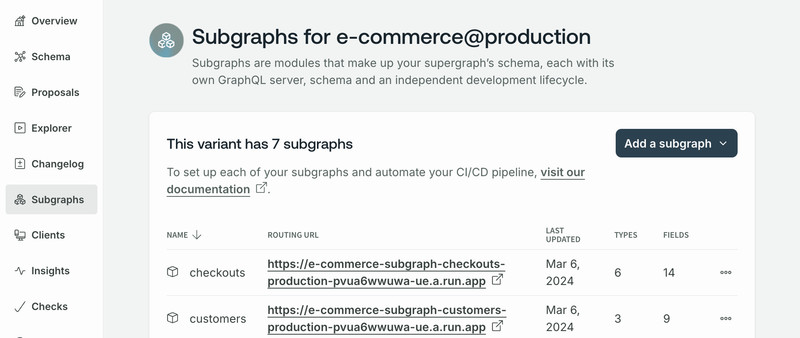 The 'Add a subgraph' button in the subgraphs page in GraphOS Studio